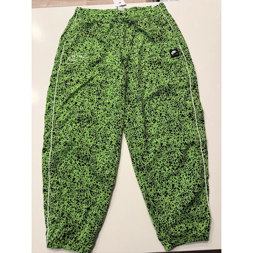 Nike Air Woven AOP TL Pants Mens L Mean Green Black Loose Fit I13133-307 NWT